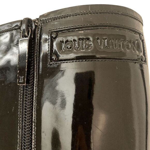 Louis Vuitton Black Patent Leather Knee High Heeled Boots EU 36.5 Square Toe - Picture 5 of 10